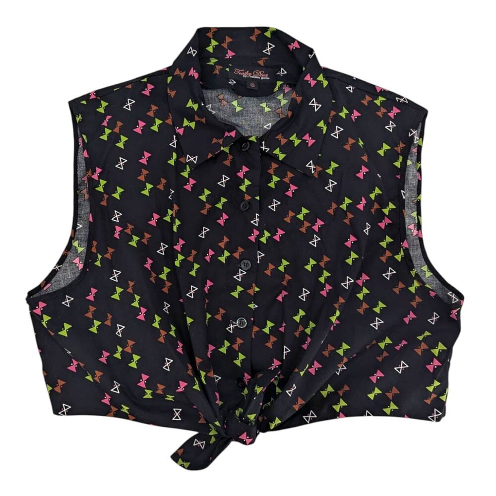 Trashy Diva Dolly Tie Top Black Pink Green Hourglass print Size 20 Pinup Retro